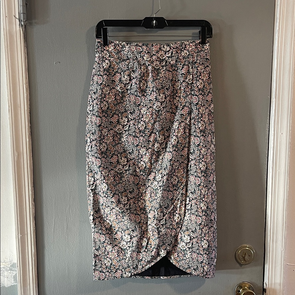 J. Crew Floral Midi Skirt - Pink and Black